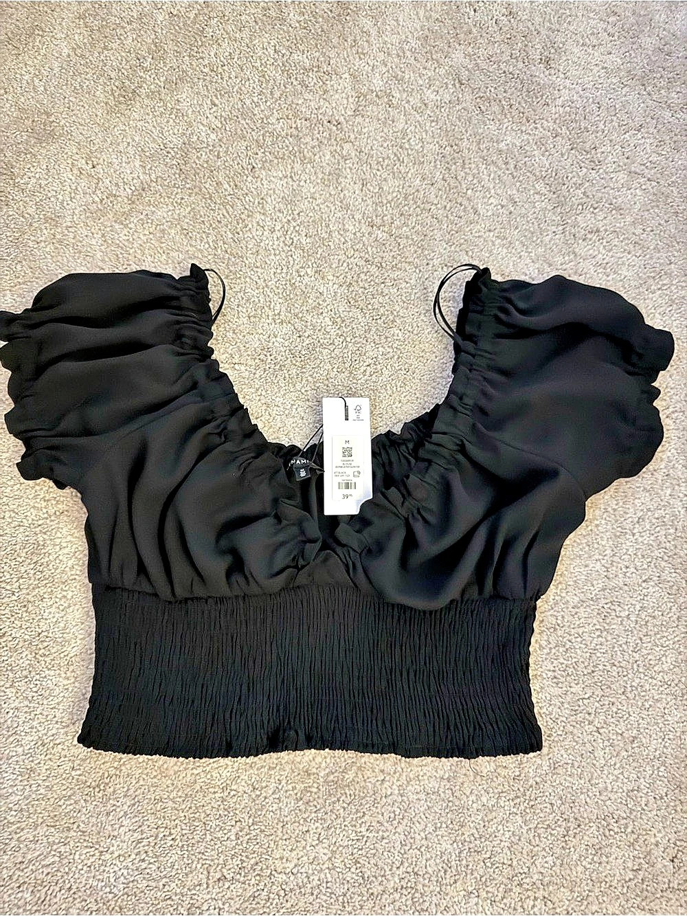 Dynamite Delphine Smocked Top Black Crop Top Medium